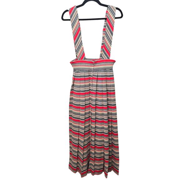 VTG Handmade Pleated Striped Maxi Overall Pinafore Dress Womens Medium Knit Mod - Picture 2 of 9